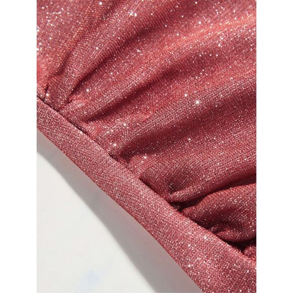 CIDER Women’s Red Glitter Ruched Asymmetrical Sleeveless Tank Top Size Small NWT - Picture 2 of 8